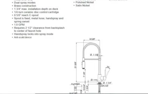 ROHL LS64L-STN-2 Pirellone Single Handle Pull Down Kitchen Faucet, Satin Nickel - Picture 1 of 2