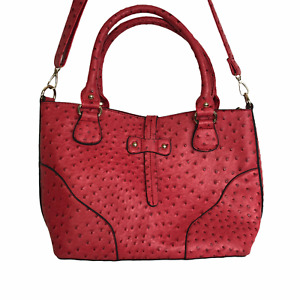 Unbranded Faux Ostrich Purse Handbag Red Snap Insert Animal Shoulder Crossbody