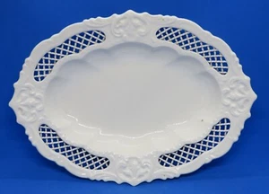 Plato ovalado reticulado antiguo victoriano vintage crema Leeds - Imagen 1 de 12