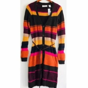 H&M Cardigan Long Wool Striped Belted Tunic XS NWT - Picture 1 of 5