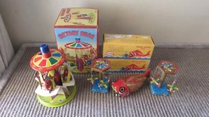 5 Carousel & Fish Wind Up Tin Toys - Picture 1 of 2