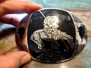 End Of The Trail Bison Belt Buckle Native American Vtg Award Design Medals Black - Picture 1 of 7