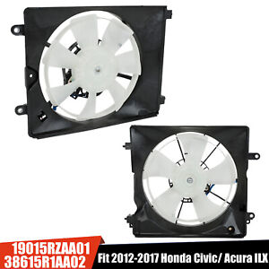Pair A/C AC Condenser Radiator Cooling Fan Fit 2012-15 Honda Civic 2013-17 Acura