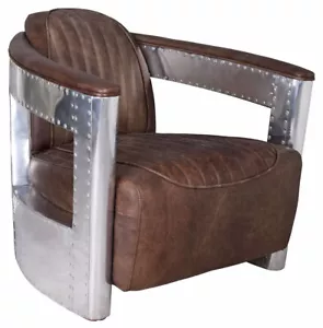 Vintage Sessel Aviator Clubsessel Leder & Aluminium Loungesessel Flugzeug Design - Bild 1 von 5