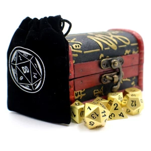 Gold Metal D20 Dice Set with Storage Chest for DnD / Tabletop Gaming - Picture 1 of 6