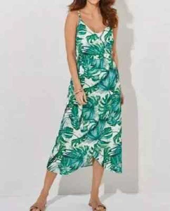 Kaleidoscope Size 12 Green Palm Leaf Print Wrap DRESS Summer Holiday Midi - Picture 1 of 1