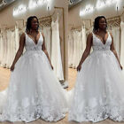 Plus Size A-line Weddingdresses V Neck Sleeveless Lace Applique Beach Bridalgown