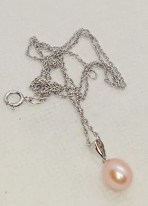 Gemporia 925 Silver & Peach Pearl Pendant & 18" 925 Silver Oval Link Chain - Picture 1 of 7