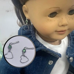 Silver Heart Green Crystal Dangle Doll Earrings • 18” Fashion Doll Jewelry - Picture 1 of 9