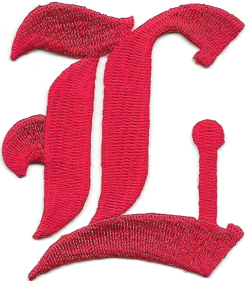 3" Fancy Red Old English Alphabet Letter L Embroidered Patch - Image 1 of 1