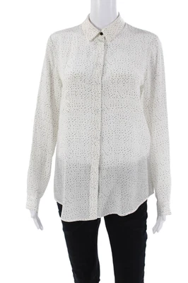 Blusa blanca a lunares con botones manga larga texturizada Club Monaco para mujer talla S Foto 1 de 4