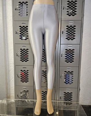 Shiny Silver Spandex Pants by HANES 80s Sportswear Tights Taper Leg Size Small - Image 1 of 4