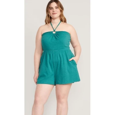 Old Navy Sz 2X Textured O-Ring Halter Romper beach summer vacation boho casual - Image 1 of 4