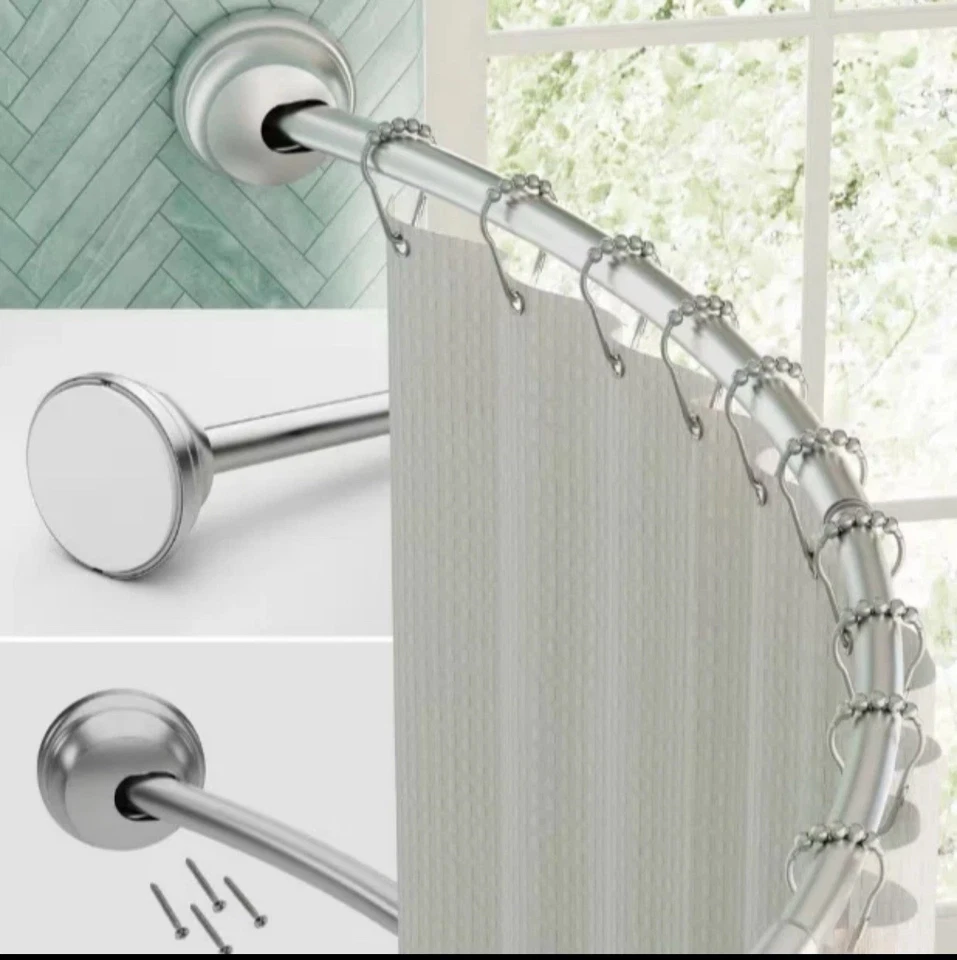 Zenna Home E40S2ALBN NeverRust Rustproof Dual Mount Curved Stall Shower Rod 32"