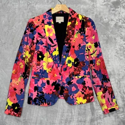 Ann Taylor LOFT Blazer Womens XS Pink Multi Floral Print Lined Jacket Colorful - Image 1 of 4