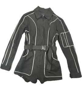 I.AM.GIA Trexler Playsuit Black Reflective Romper Long Sleeve Zip Shorts Size XS - Picture 1 of 11
