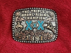 Bronc Riding Rodeo Championship Trophy Buckle☆Triple X ☆1991☆Rare☆691 - Picture 1 of 16