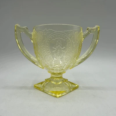 Индианская стеклянная желтая сахарница на ножках, узор подкова - Изображение 1 из 4