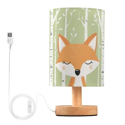 Cute Fox Forest Cartoon Woodland Animal Bedside Table Lamps with USB Port for... - Image 1 of 4