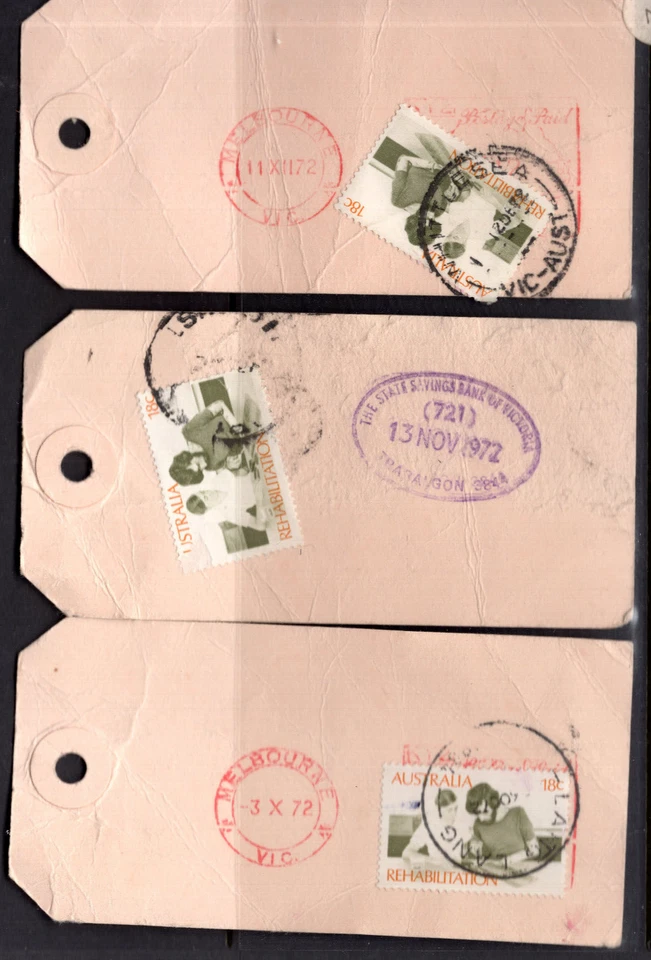 Etiqueta postal rehabilitación años 70 18c etiqueta Australia x 3 REF: TG26 Foto 1 de 1