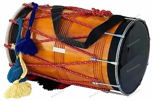 Indian Musical Mu Bhangra Dhol Mango Wood Musical Instrument with Case - Picture 1 of 12