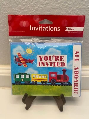 "On the Go" Train/Plane Postcard Birthday Party Invitations with Envelopes 8 ct. - Image 1 of 2