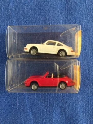Wiking 1/87 Porsche Carrera 4 # 16414 + Cabriolet # 16514 vintage da collezione. - Immagine 1 di 4