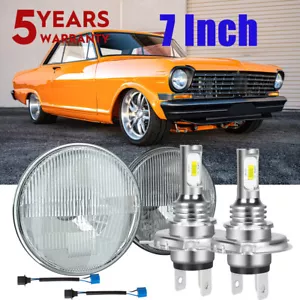 For For Chevy Nova Camaro Monza Pair 7" Inch Round GLASS LED Headlight H4 Bulbs - Picture 1 of 18