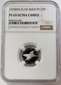 1978 PM PLATINUM 600 MINTED ISLE OF MAN 1/2 PENNY NGC PROOF 69 ULTRA CAMEO - Picture 1 of 3