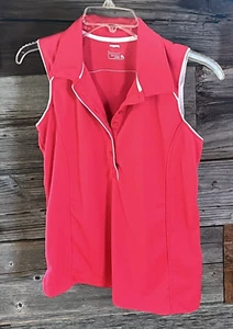 Slazenger Womens MEDIUM Sleeveless Pink Golf Polo Top  w/ White Ribbing Details - Picture 1 of 12