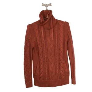 LL Bean Women's Double L Mixed Cable Sweater Funnelneck Burnt Mahogany Small - Picture 1 of 10