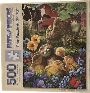 Bits and Pieces A LITTLE CAT NAP 500 piece puzzle Kittens Cats Duck Cow COMPLETE