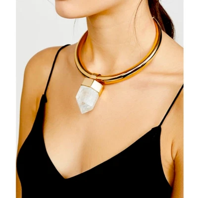 NEW $800 TOHUM NET-A-PORTER *AMUN* 24k GOLD HUGE QUARTZ CHOKER NECKLACE INTERMIX - Изображение 1 из 4
