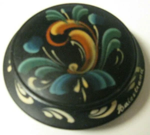 PAINTED WOOD - ROUND - TRINKET - JEWELRY BOX - BALESTRAMD - VINTAGE - Picture 1 of 3