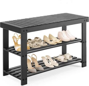 3 Tier Bamboo Shoe Rack Bench Slatted Stand Storage Organizer Entryway Bench - Picture 1 of 30