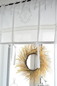 NEU Boho Raff Gardine 160x120 Weiß Bohemian Shabby Schlaufen Bestickt Raffrollo - Bild 1 von 10