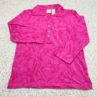 Camisa Polo Caibbean Joe Mujer Talla SP Rosa Floral Ligera Manga Larga Pequeña  Foto 1 de 4