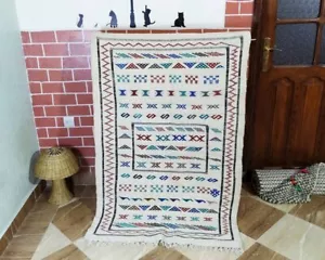 Moroccan Berber Rug 3x5 ft, 100% Soft Wool Solid Natural Off White Best Gift  - Picture 1 of 7