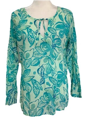 FRESH PRODUCE 束腰外衣 M/L 码绿色花卉旅行游轮海滩遮盖上衣 — 第 1/4 张图片