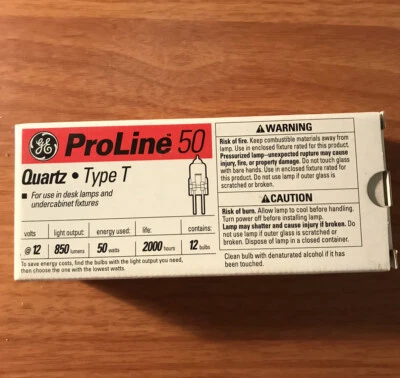 GE ProLine 50 Quartz Type T, Box of 12 bulbs, 12V 50W 850 NEW - Image 1 of 4