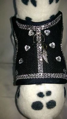Hundegeschirr M Glitzer, schwarz Chihuahua, Yorkie&Co. Softgeschirr Herzen Hunde - Bild 1 von 4