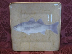 Leslie Linsley Nantucket Glass Decoupage 8" Square Fish Plate - Very Nice! - Picture 1 of 2