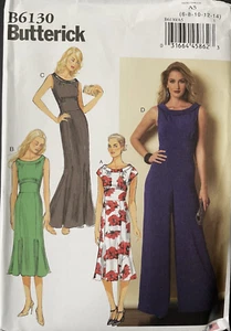 Butterick Sewing Pattern #B6130, Sizes 6-8-10-12-14, Misses' Dress & Jumpsuit - Picture 1 of 3