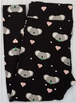 TC LuLaRoe Leggings Altos y Curvilíneos Lindos Corazones de Koala en Negro Nuevo con Etiquetas 235 Foto 1 de 3