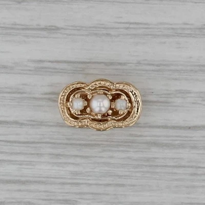 3-Stone Cultured Pearl Slide Bracelet Charm 14k Yellow Gold Vintage - Image 1 of 4