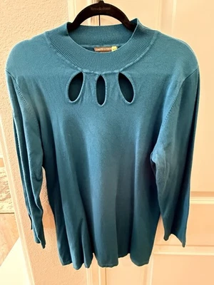 CHELSEA & THEODORE Women's Long Sleeve Sweater ~ Turquoise ~ Size XL - Image 1 of 4