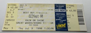 Ozzy Osbourne Ozzfest 98 Great Woods Ticket komplett unbenutzt 9. Juli 98 nächstes Ticketing - Bild 1 von 2