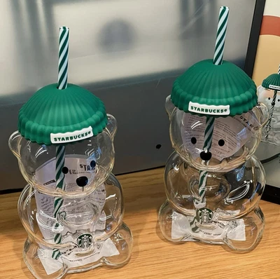 HOT! Bear Straw Cup,Cute Bear Glass Mug with Lid and Straw,Bear Glass Bottle Mug - Image 1 of 4