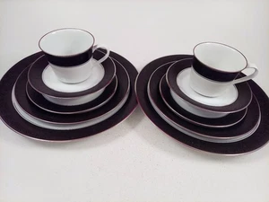 2 Sets of Noritake MIRANO, Dinner Salad Bread Plates Bowls Cups Saucers Black - Picture 1 of 9