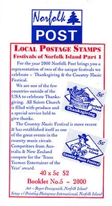 Folleto de estampillas de festivales de la isla Norfolk 2000 n.o 5 que contiene SG 722a - Imagen 1 de 2